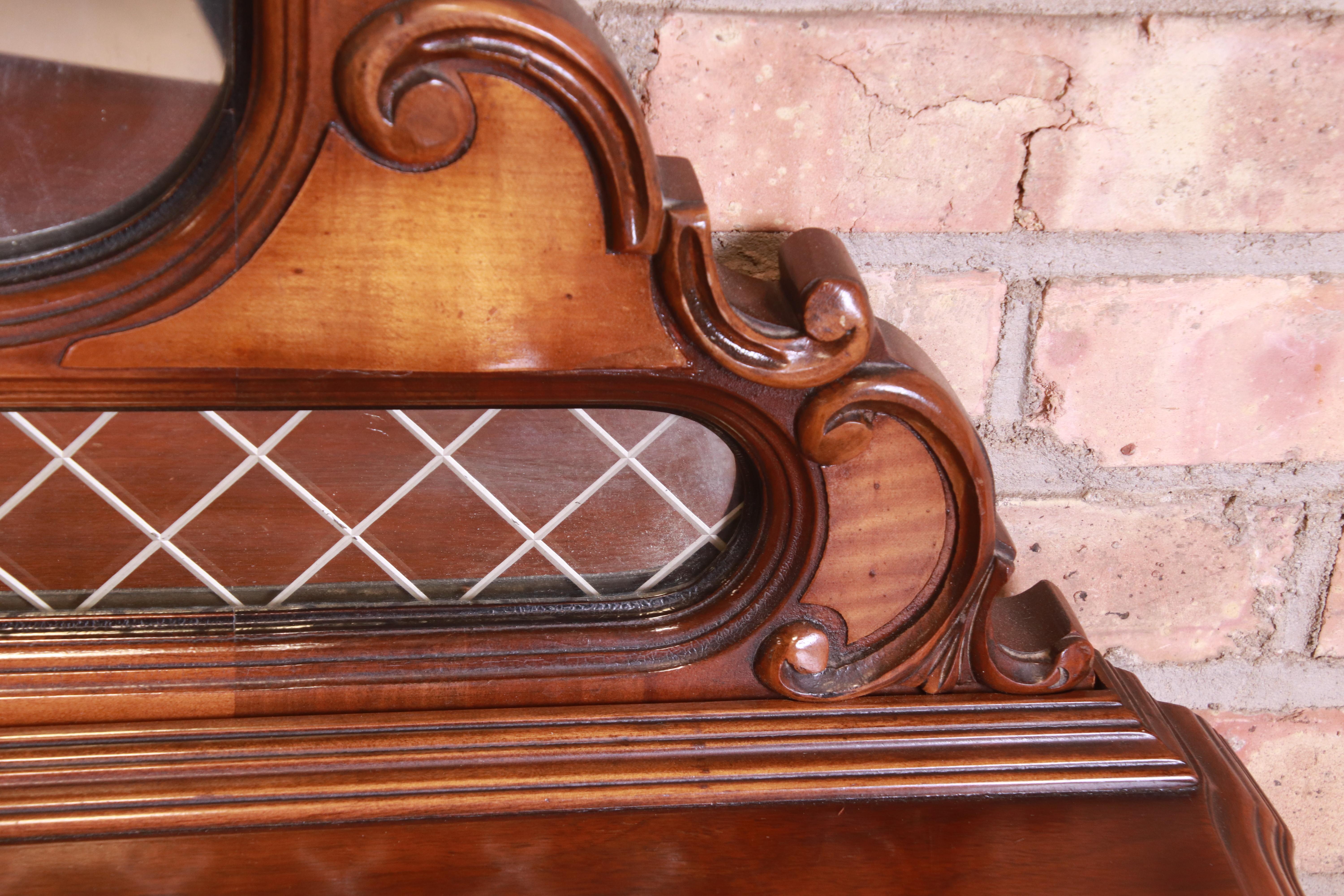 Antique Art Deco Burled Walnut and Inlaid Marquetry Dresser with Mirror, 1920s 6