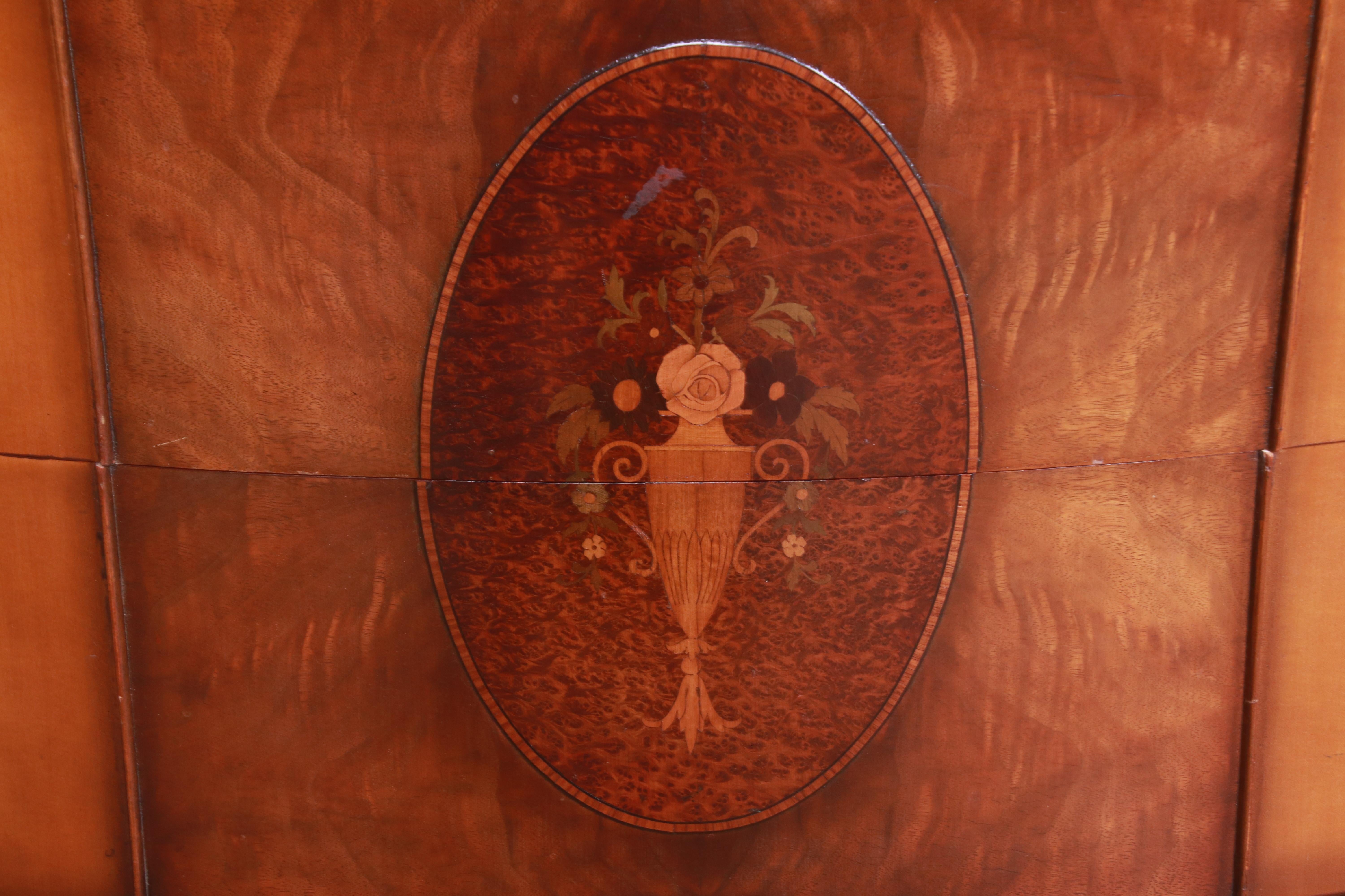 Antique Art Deco Burled Walnut and Inlaid Marquetry Dresser with Mirror, 1920s 9