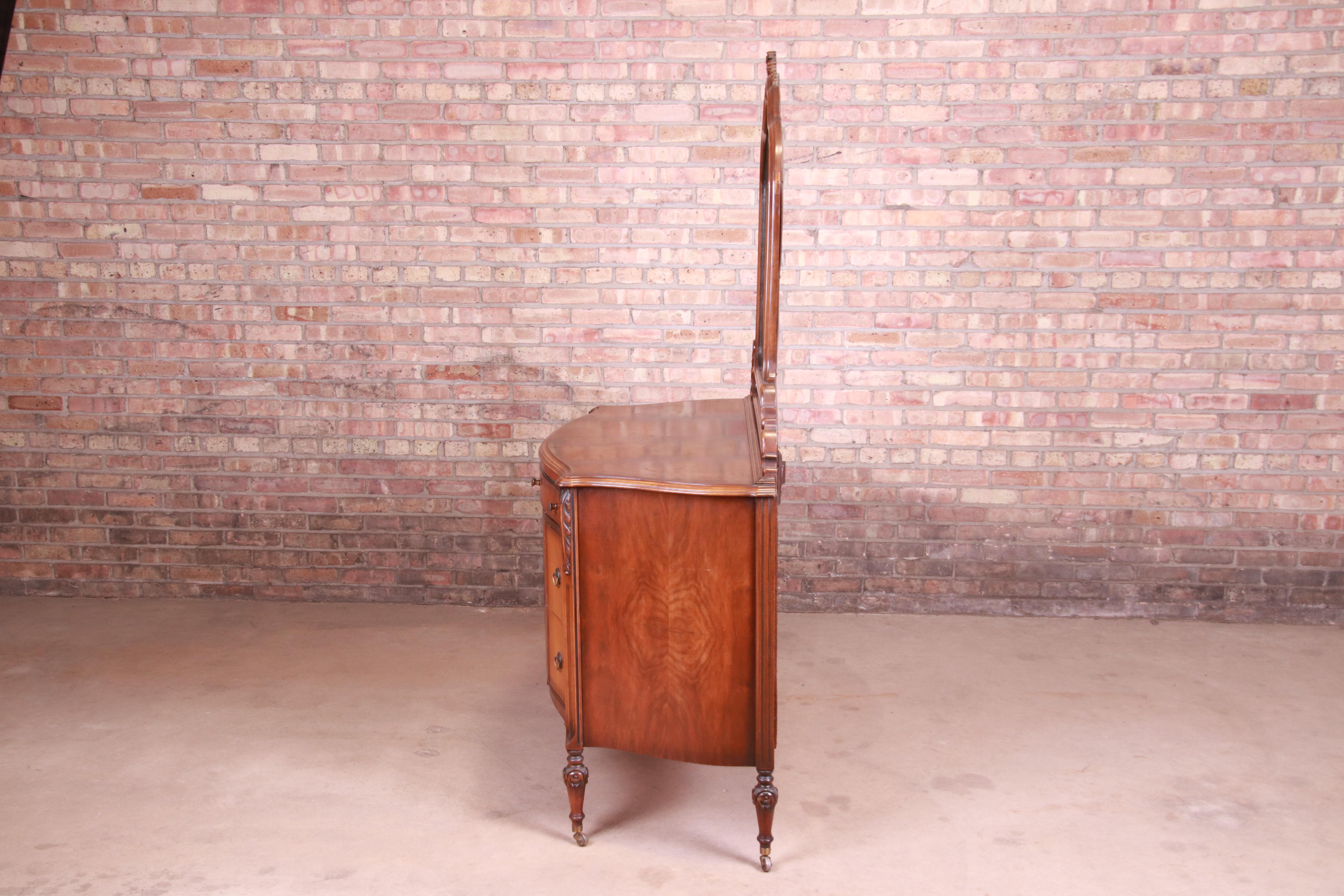 Antique Art Deco Burled Walnut and Inlaid Marquetry Dresser with Mirror, 1920s 12