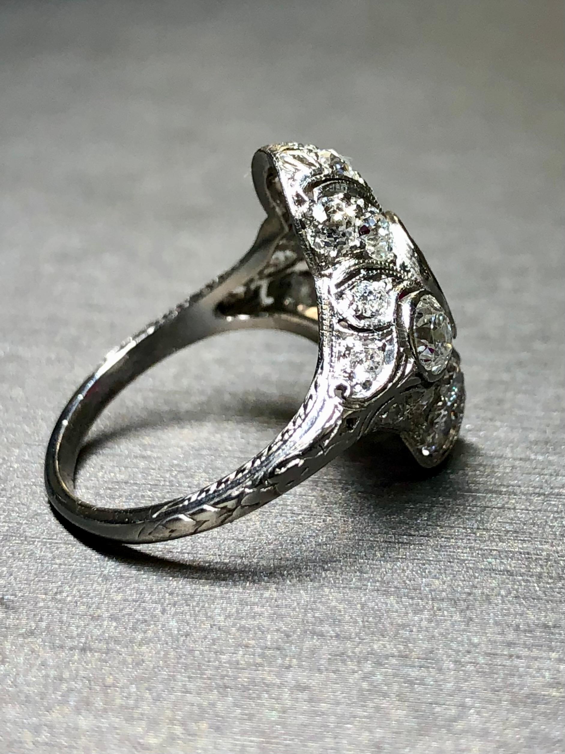 Antique Art Deco BURMA NO HEAT Ruby Old Mine Cut Diamond Ring GIA Sz 5.25 1