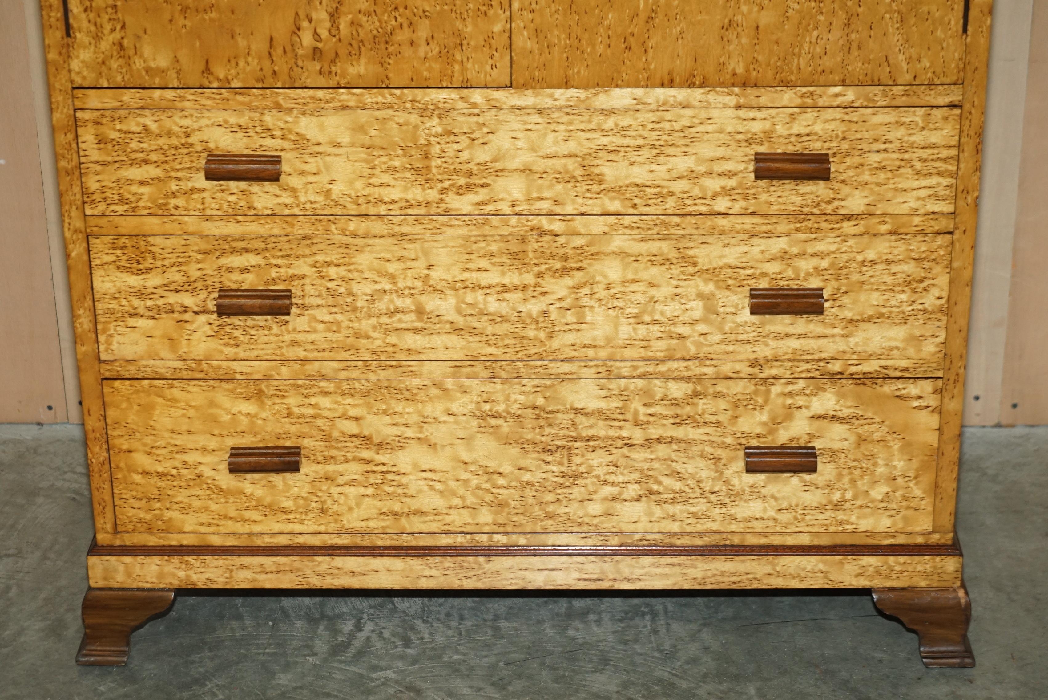 Hand-Crafted Antique Art Deco Burr Maple Housekeepers Linen Cupboard Chest of Drawers Base For Sale