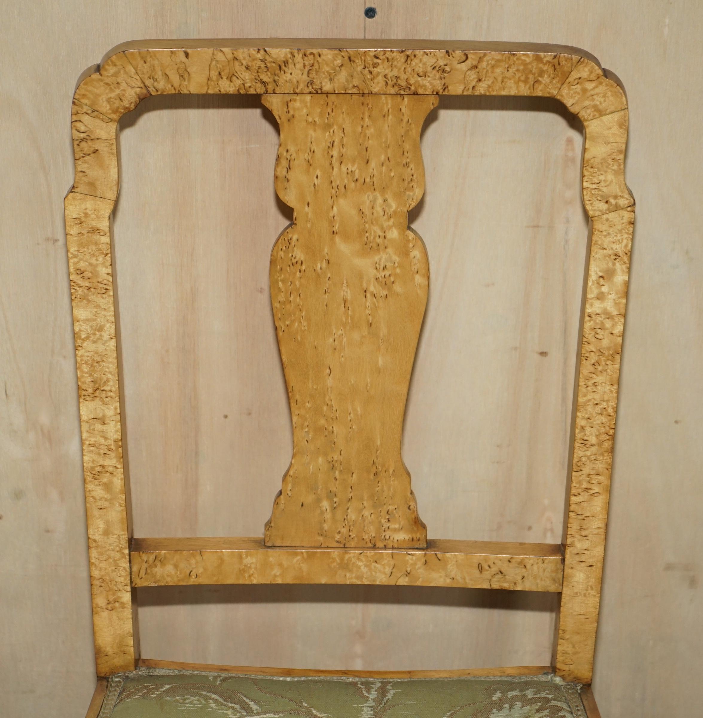 English Antique Art Deco Burr Maple Wood Occasional Side Bedroom Chair Part of Suite For Sale