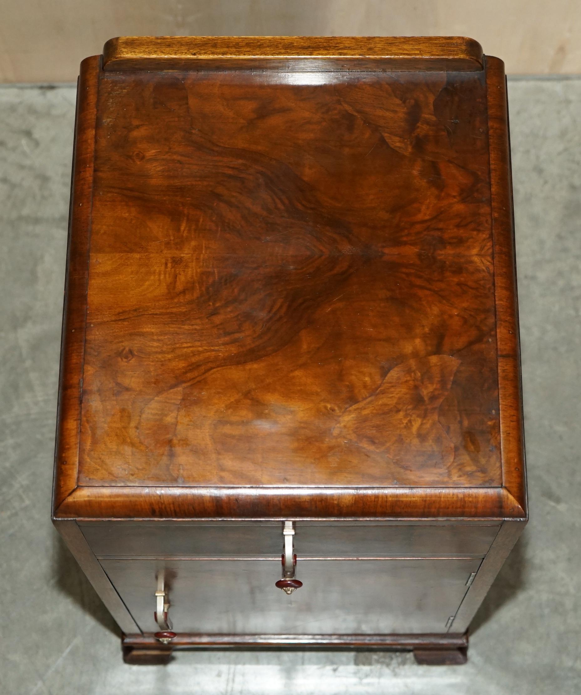 Antique Art Deco Burr Walnut Bedside Table with Single Drawer Part of Suite 1