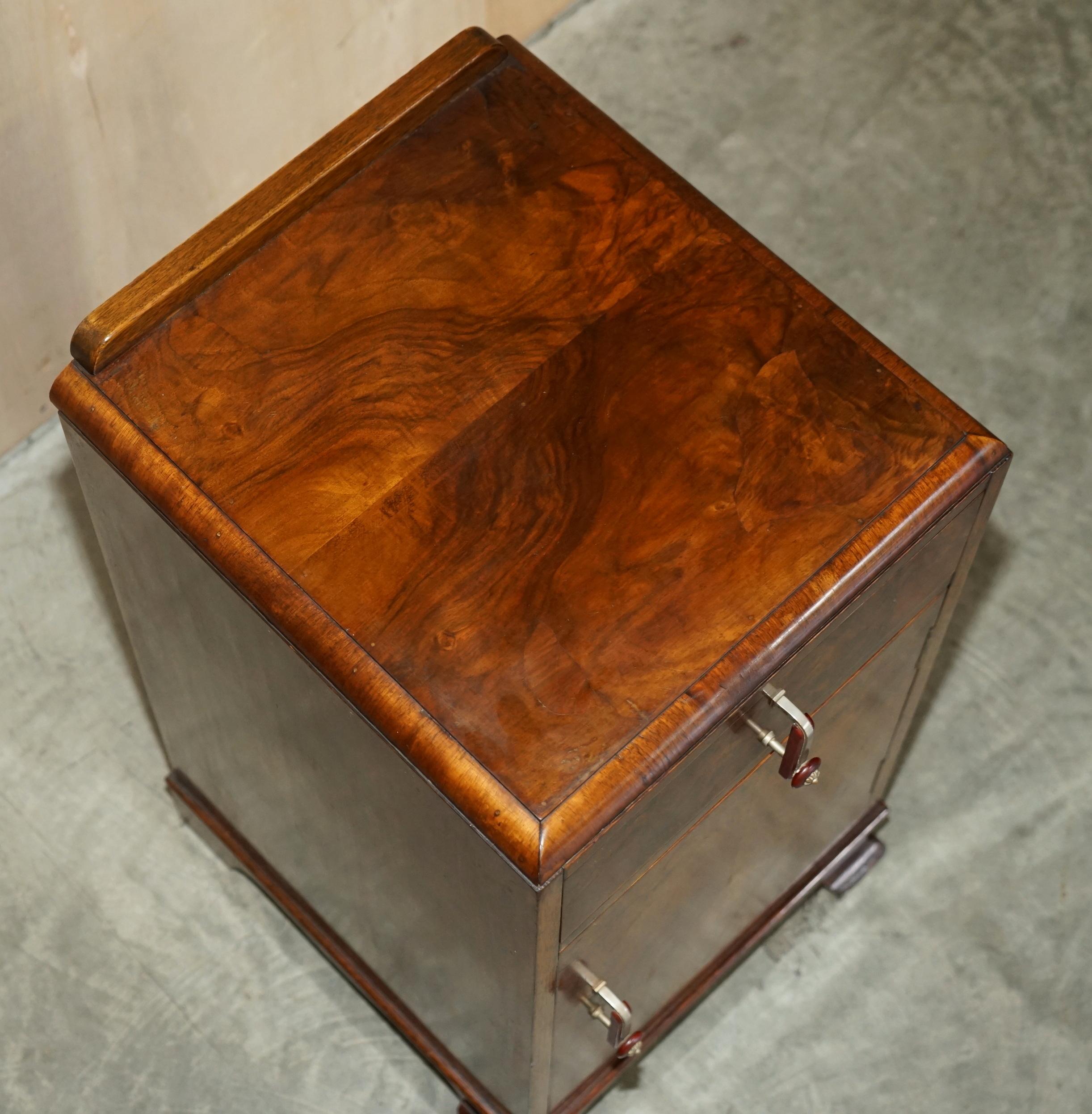 Antique Art Deco Burr Walnut Bedside Table with Single Drawer Part of Suite 2