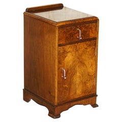 Antique Art Deco Burr Walnut Bedside Table with Single Drawer Part of Suite