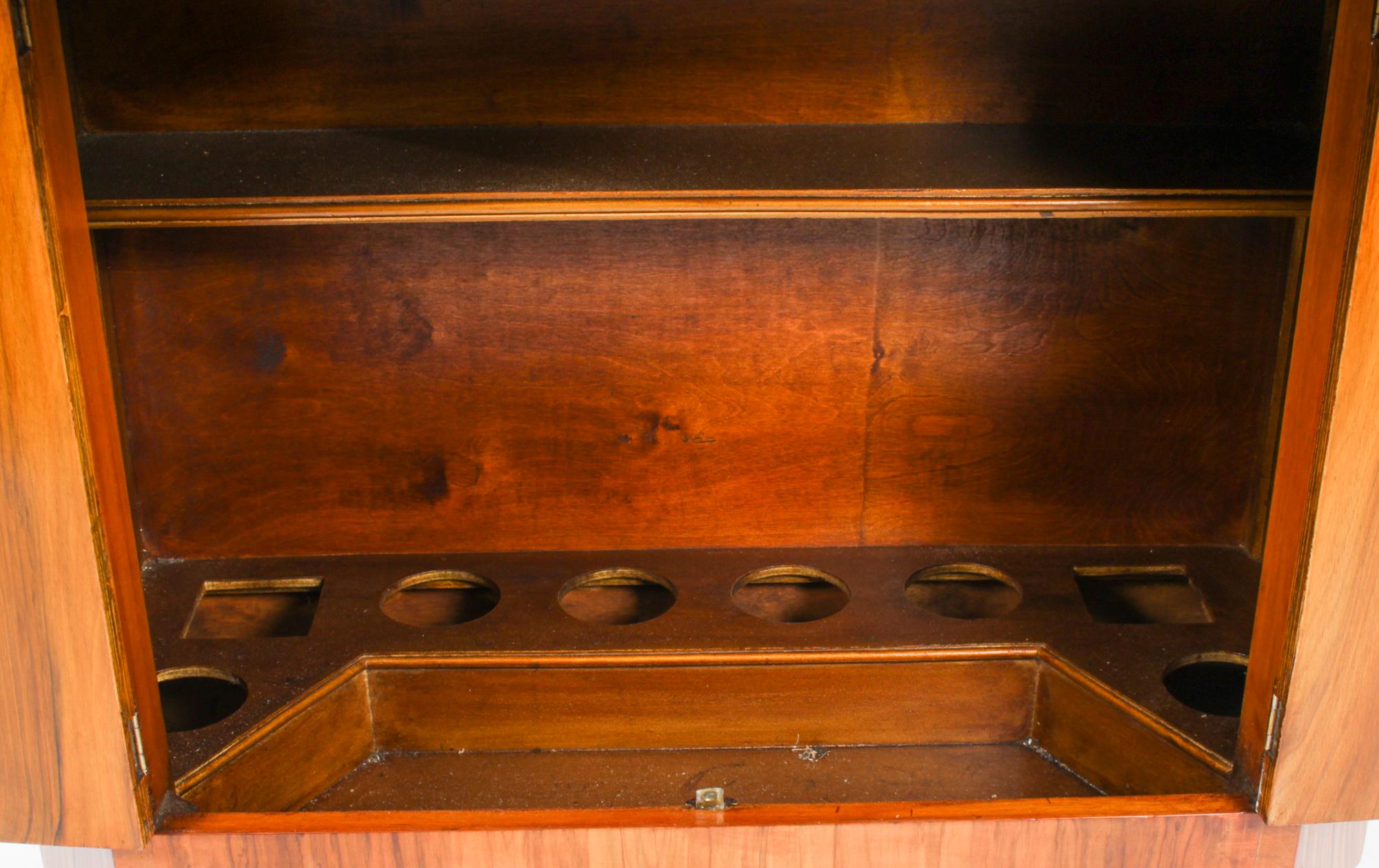 Antique Art Deco Burr Walnut Cocktail Cabinet Dry Bar, 1920s 7