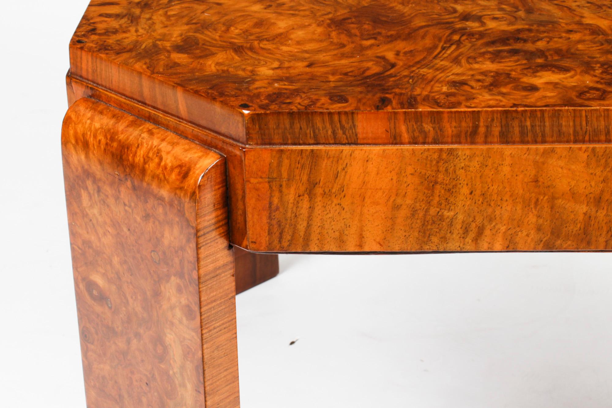 Antique Art Deco Burr Walnut Coffee Table, 1920s In Good Condition In London, GB