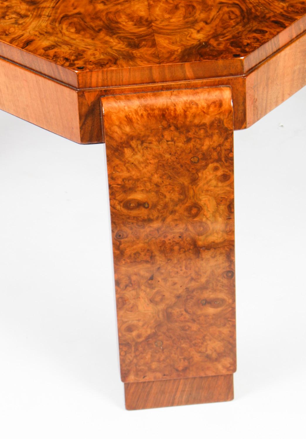 Antique Art Deco Burr Walnut Coffee Table, 1920s 1