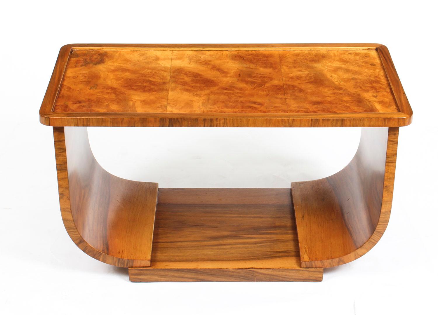 Antique Art Deco Burr Walnut Coffee Table, 1920s 1