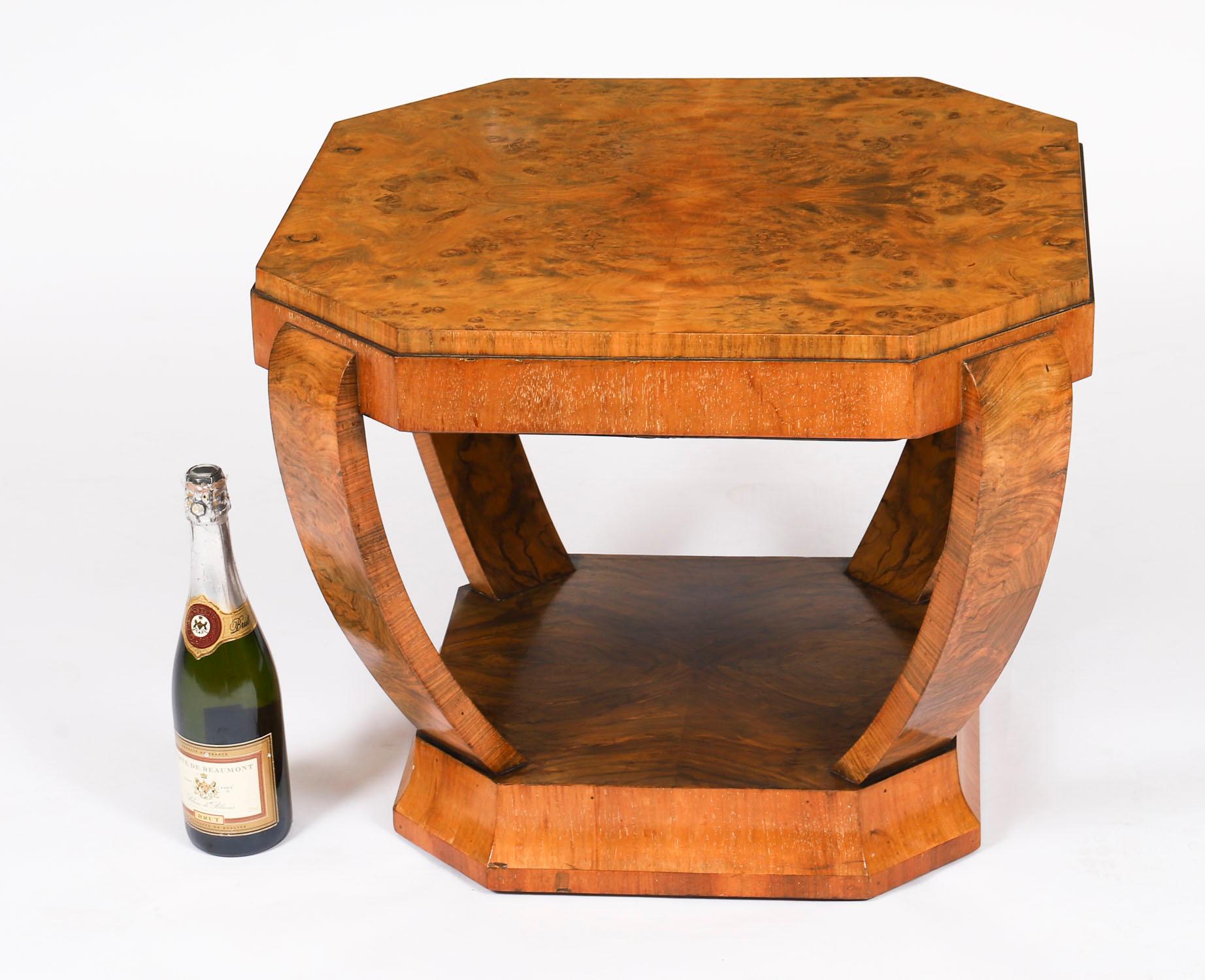 Table basse ancienne en ronce de noyer Art Deco 20ème siècle en vente 5