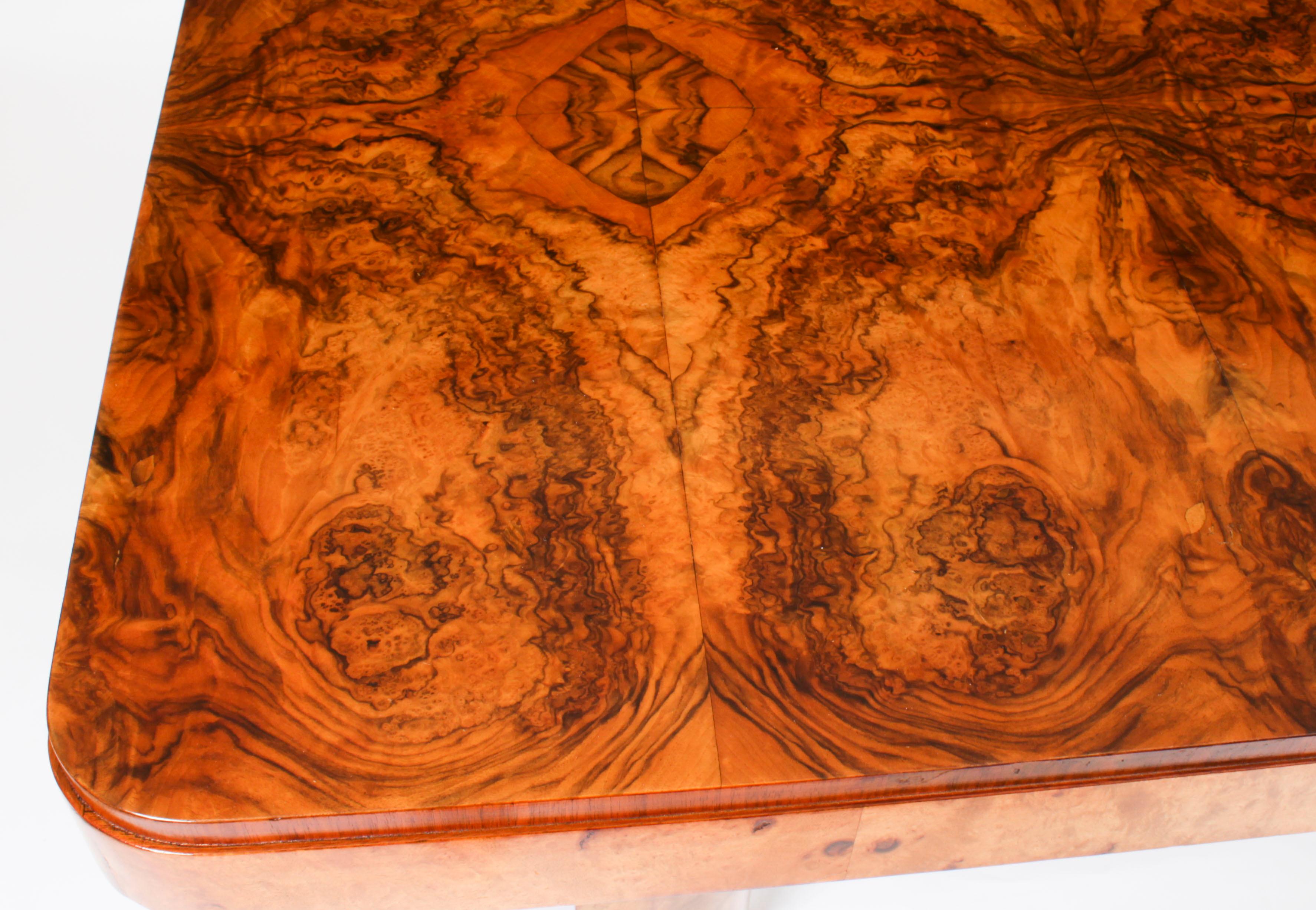Early 20th Century Antique Art Deco Burr Walnut Dining Table 1920s