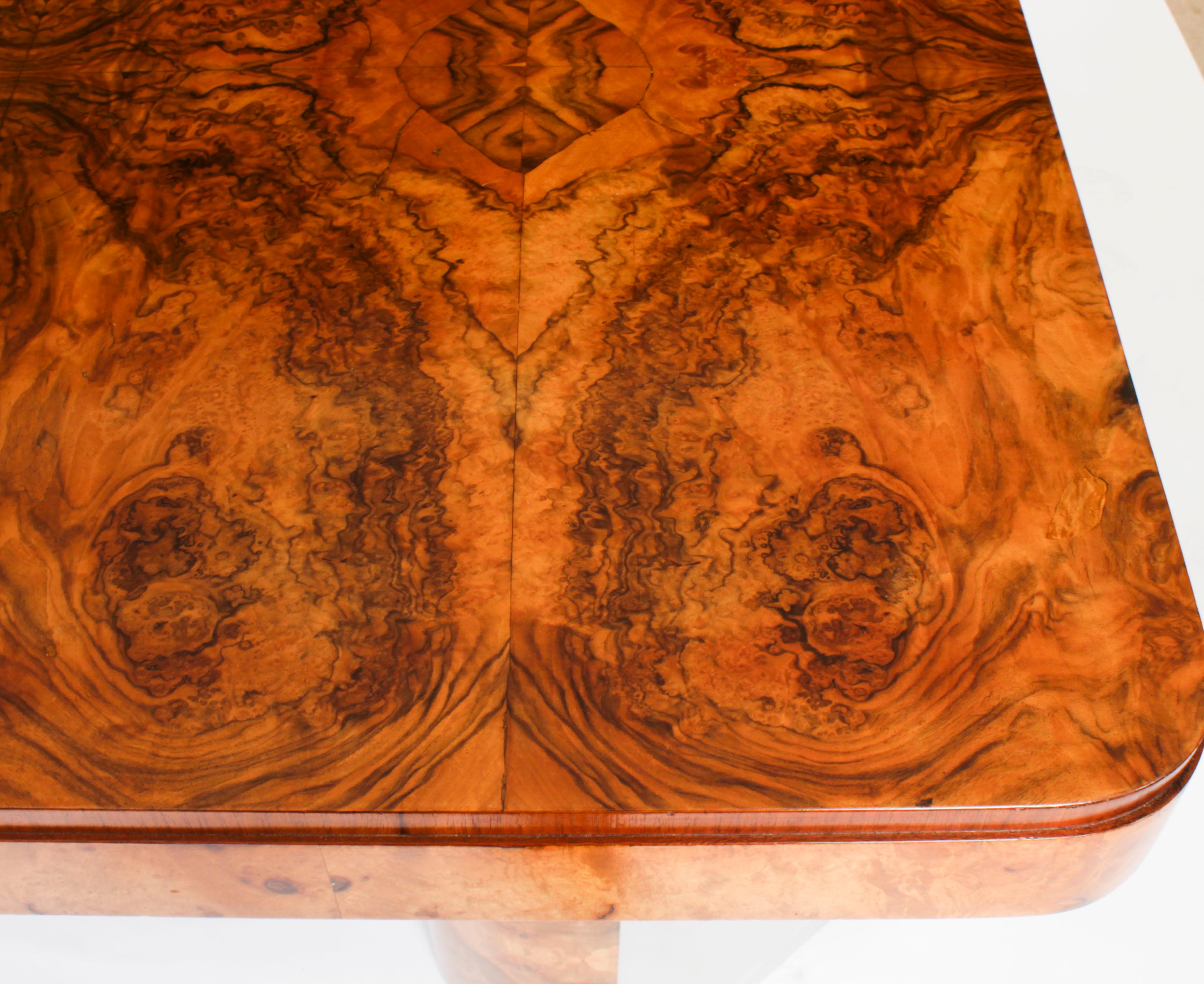 Antique Art Deco Burr Walnut Dining Table 1920s 3