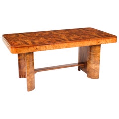 Antique Art Deco Burr Walnut Dining Table 1920s