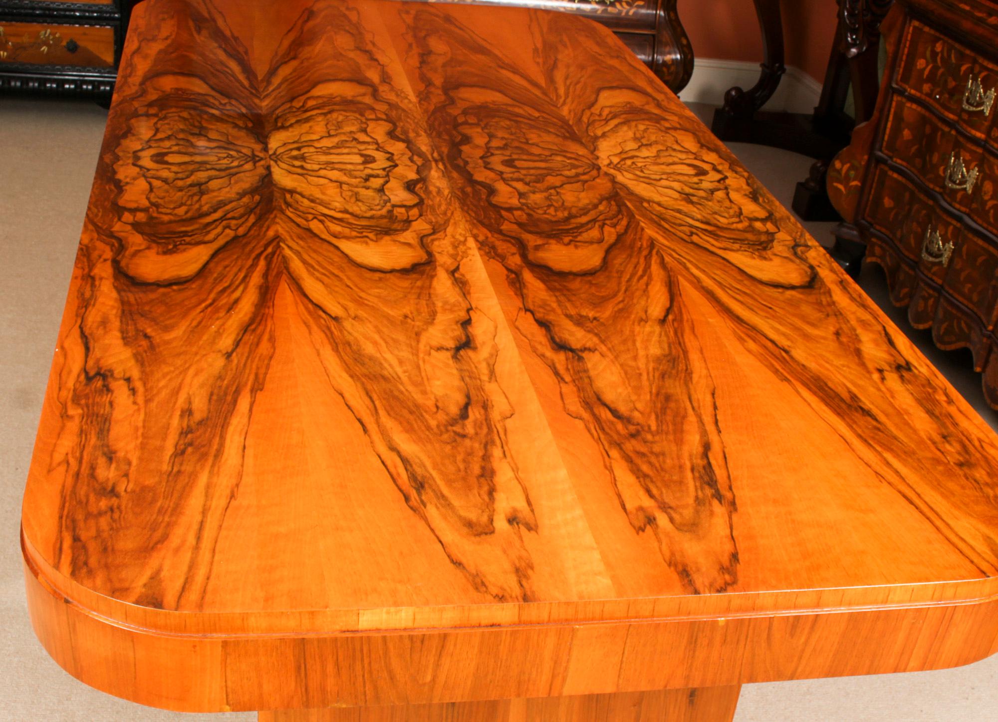 Mid-20th Century Antique Art Deco Burr Walnut Dining Table & 8 Cloud Back Chairs 1930s