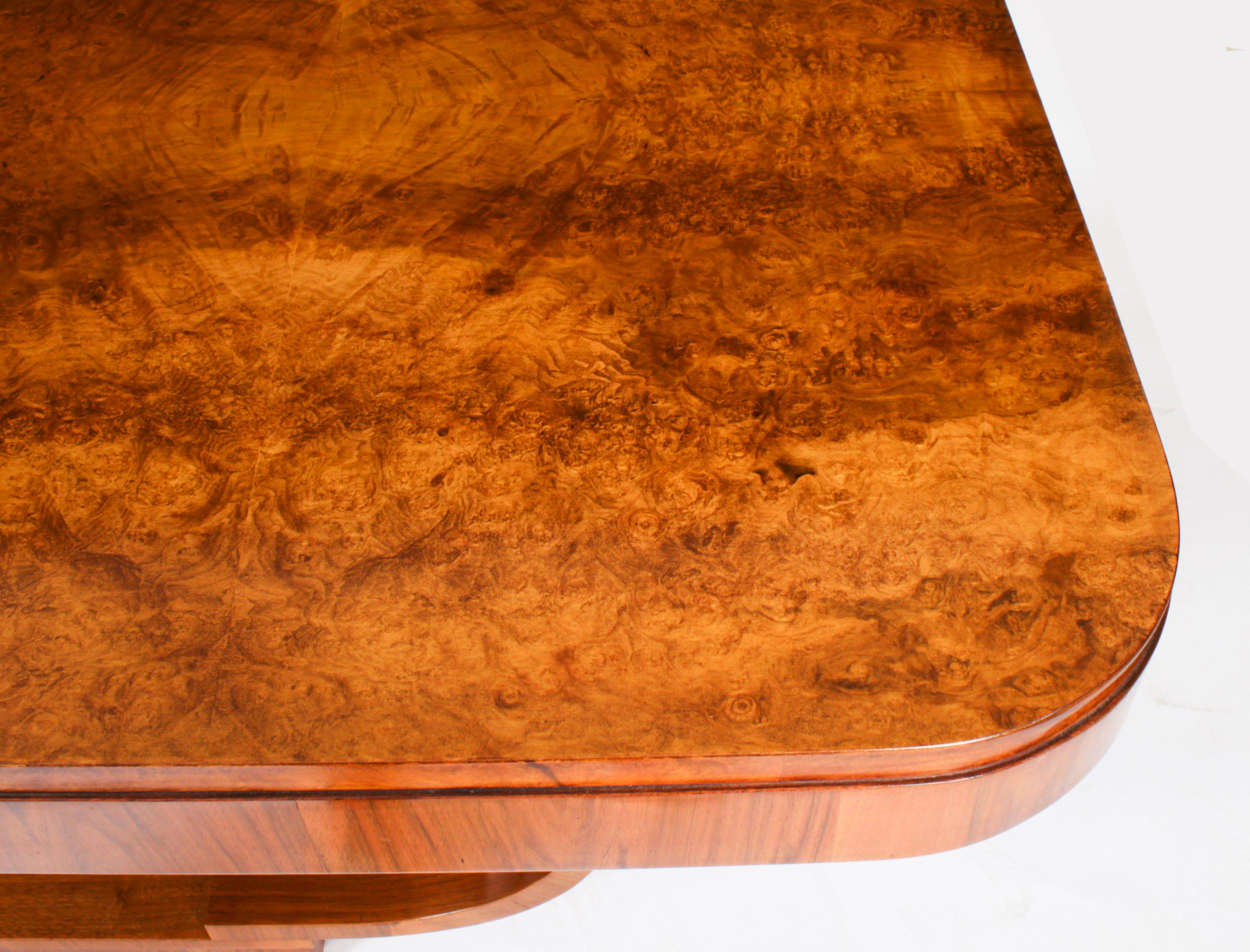 Antique Art Deco Burr Walnut Dining Table and 8 Cloud Back Chairs 1920s ...