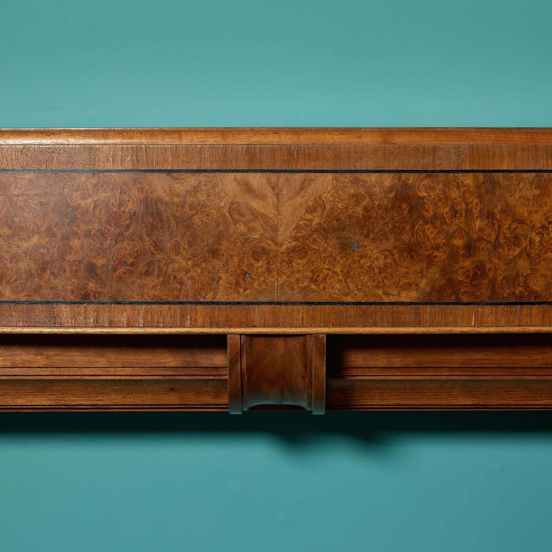 Hand-Crafted Antique Art Deco Burr Walnut Fire Mantel
