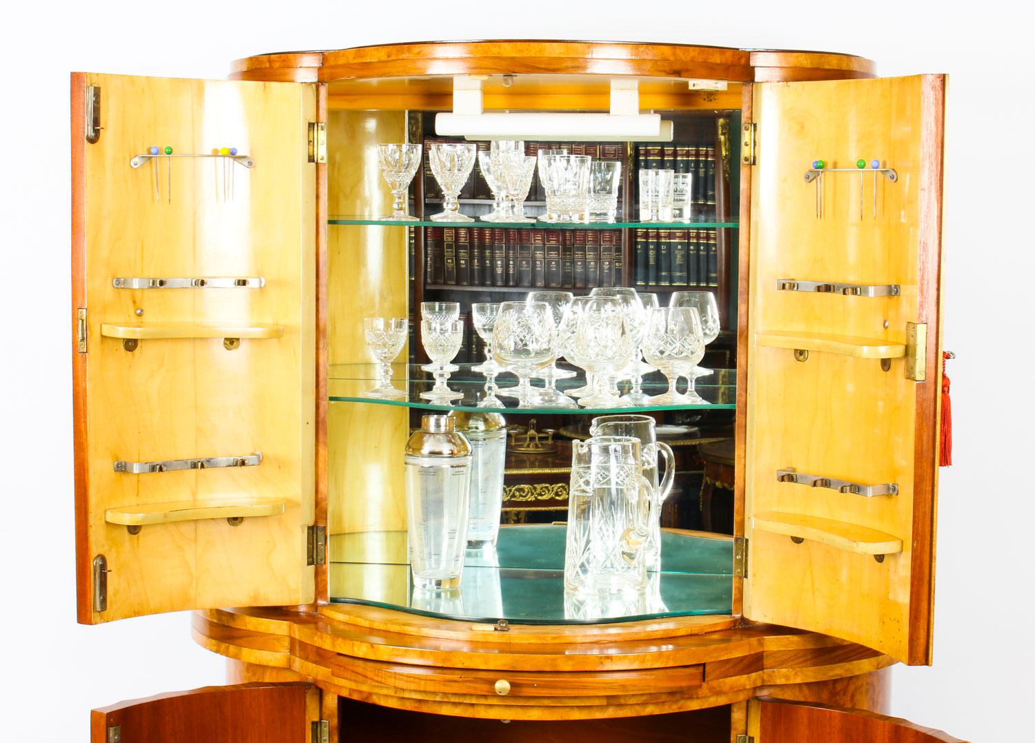 English Antique Art Deco Burr Walnut Fluted Cocktail Bar by Epstein, 1930s