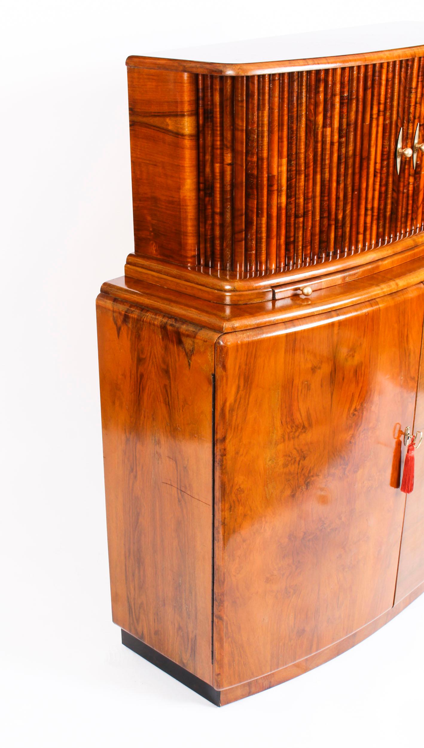 Ancien bar sec Art Déco en ronce de noyer pour cocktails en demi-lune:: années 30 8