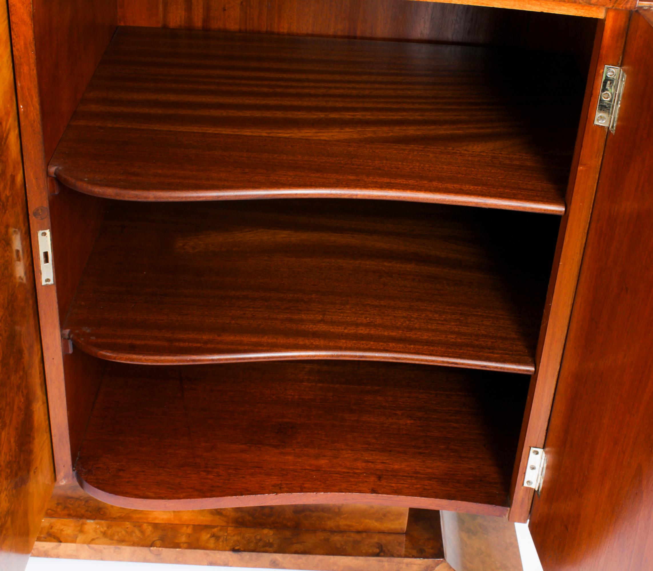 Antique Art Deco Burr Walnut Sideboard Drinks Cabinet by S Hille Co. 1920s 10