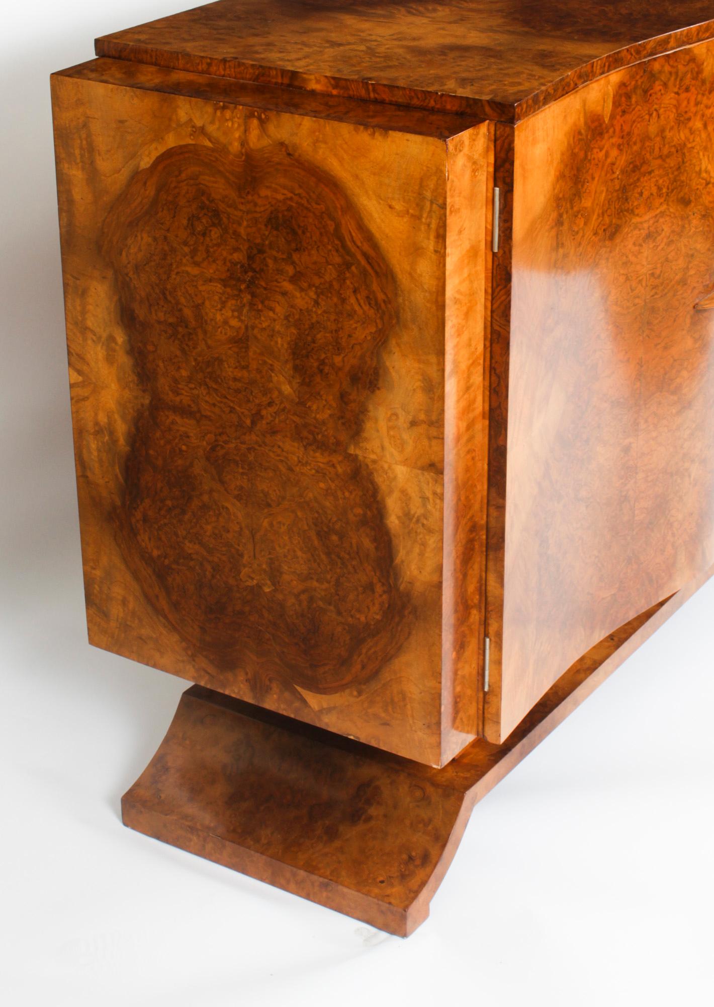 Antique Art Deco Burr Walnut Sideboard Drinks Cabinet by S Hille Co. 1920s 14