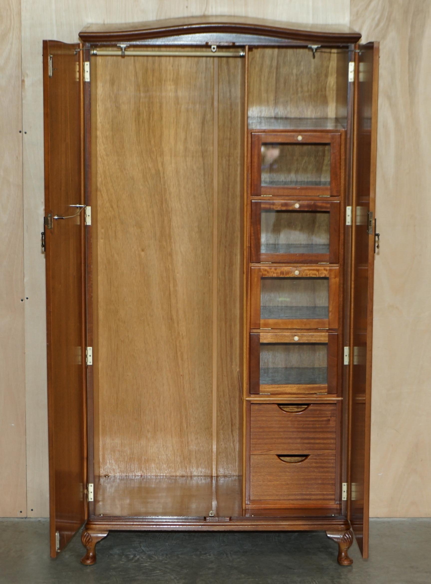 Antique Art Deco Burr Walnut Wardrobe with Built in Cubicles for Folded Clothes 10