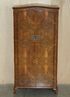 Antique Art Deco Burr Walnut Wardrobe with Built in Cubicles for Folded Clothes