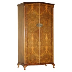 Antique Art Deco Burr Walnut Wardrobe with Built in Cubicles for Folded Clothes