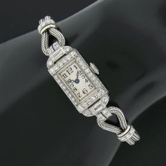 Antico orologio Art Deco C H. A. Meylan in platino 1,3ct Vecchio Europeo e Diamante Baguette