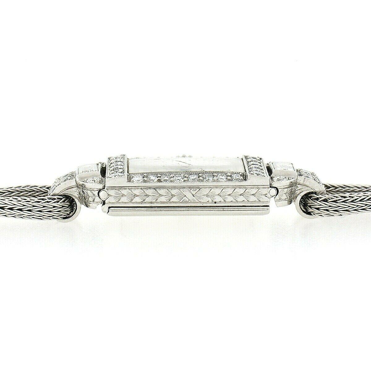 Women's Antique Art Deco C H Meylan Platinum 1.3ct Old European & Baguette Diamond Watch
