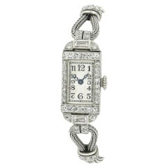 Antike Art Deco C H Meylan Platin 1,3ct Old European & Baguette Diamantuhr