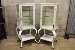 Antique Art Deco Cabriole Leg Steel Metal Medical Dental Pharmacy Cabinet - Pair