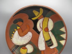 Antique Art Deco Californian Mexican Art Pottery Ceramic Charger Bowl Mission