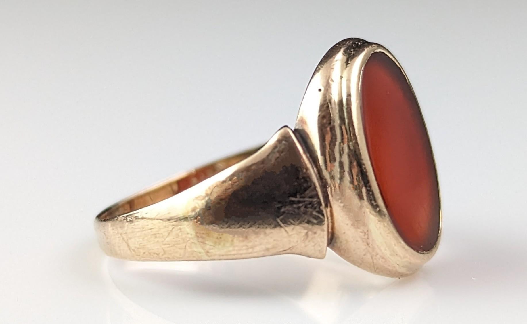 Antiker Art Deco Karneol-Siegelring, 9k Gold, rosafarbener Ring  4