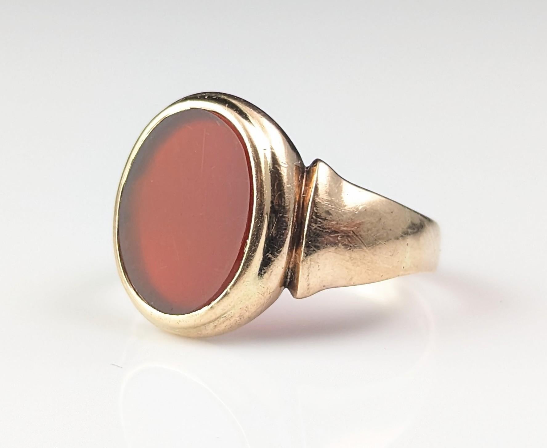 Antiker Art Deco Karneol-Siegelring, 9k Gold, rosafarbener Ring  für Damen oder Herren