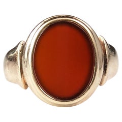 Antique Art Deco Carnelian signet ring, 9k gold, pinky ring 