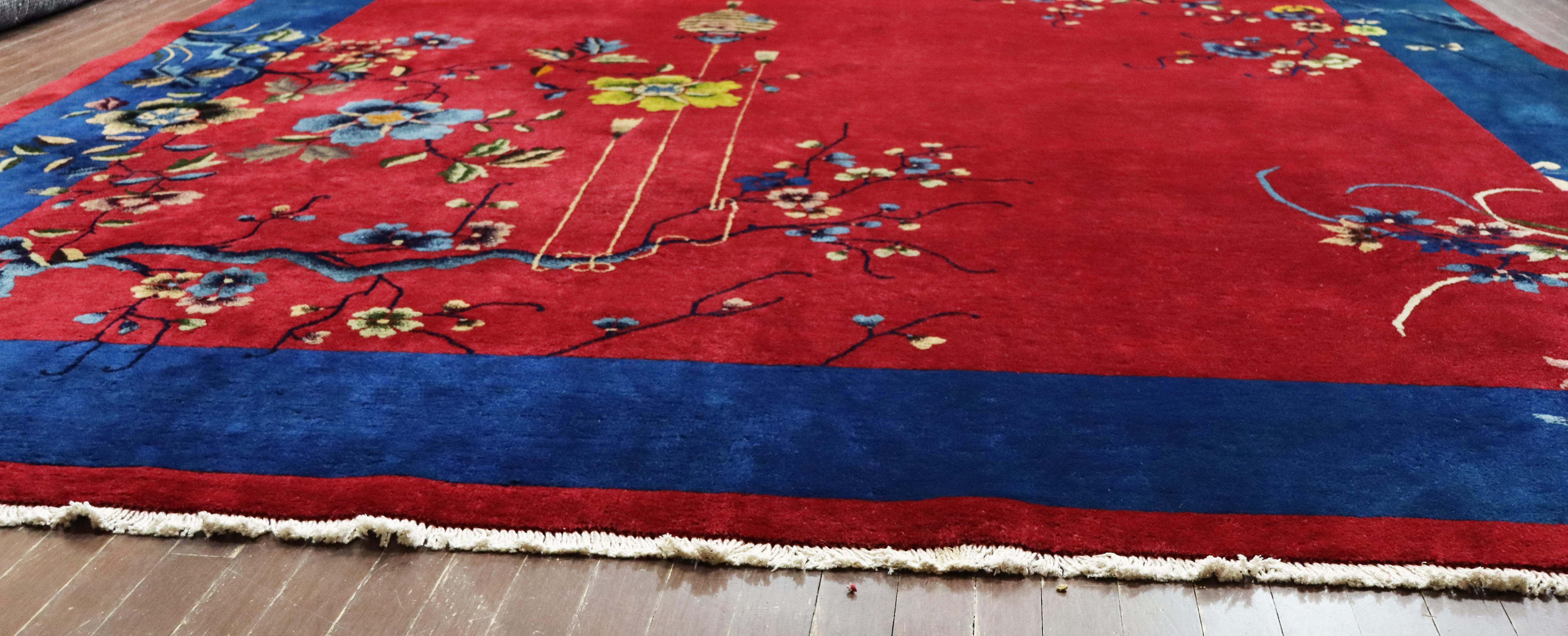 Wool Antique Art Deco Carpet, Amazing Colors, 8'10