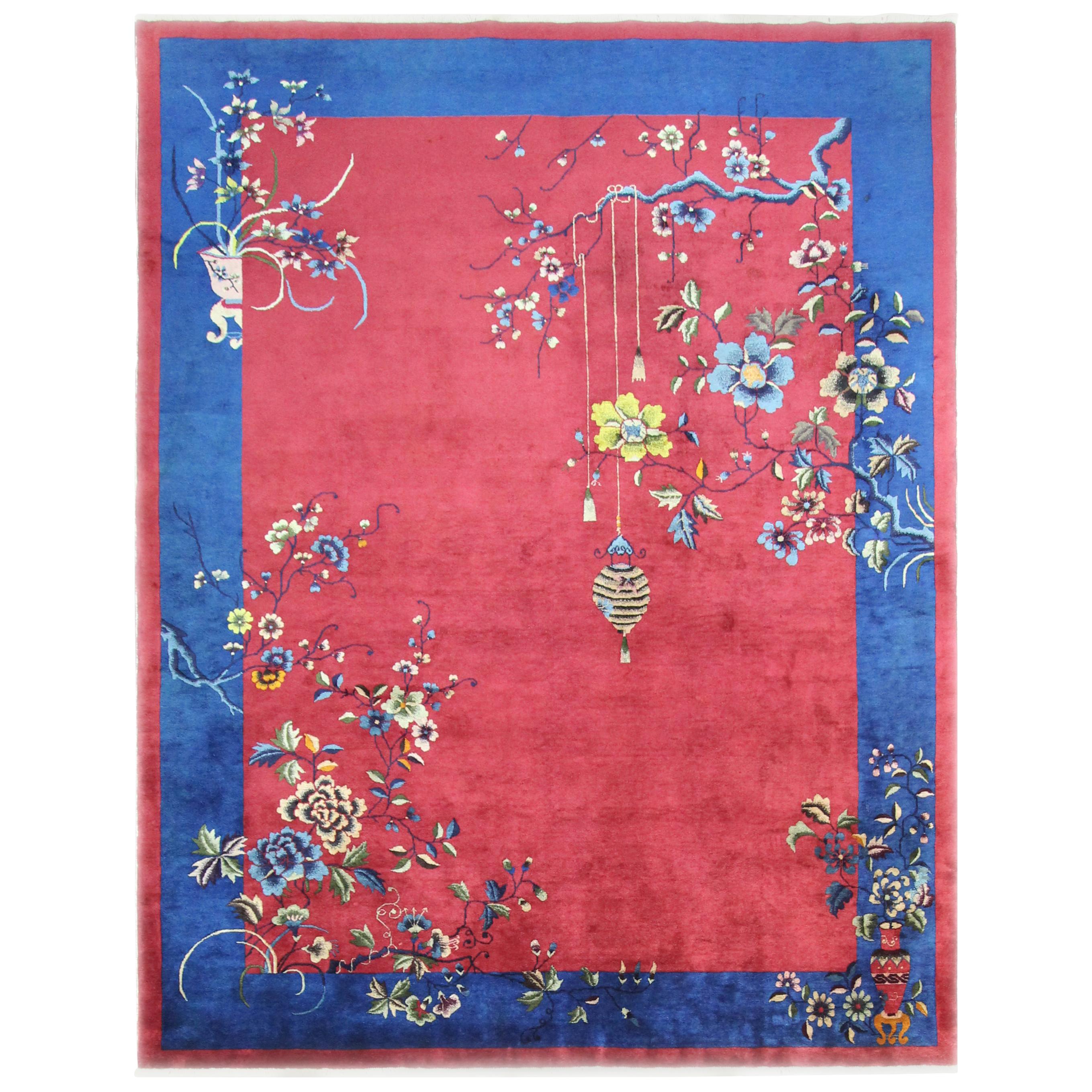 Tapis Art déco ancien, couleurs étonnantes, 8'10" x 11'8"