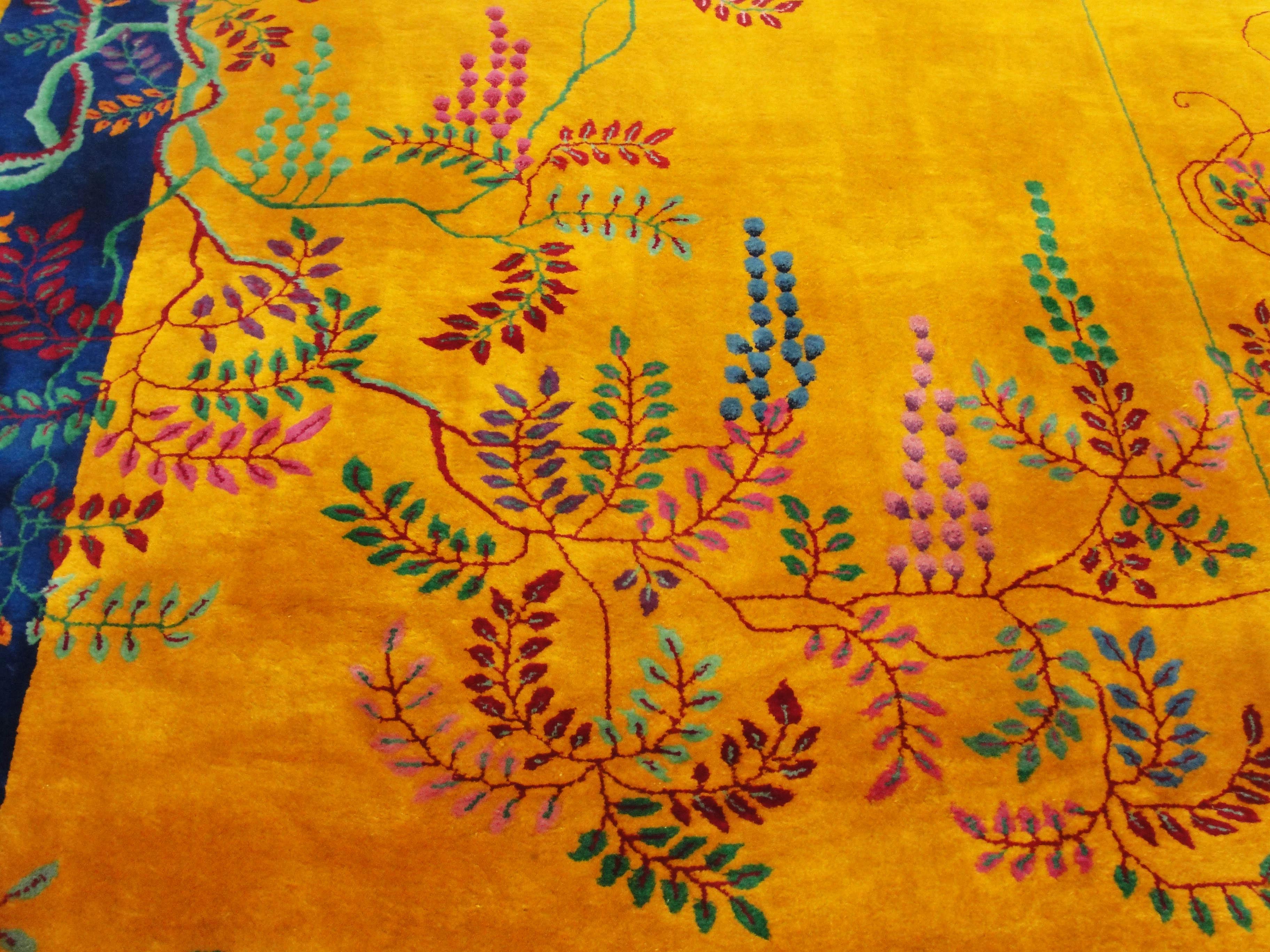 Antique Art Deco Carpet Manchester Wool, Sun and Flower For Sale 4