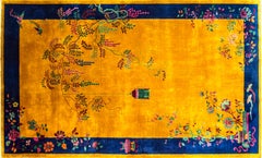 Antique Art Deco Carpet Manchester Wool, Sun and Flower