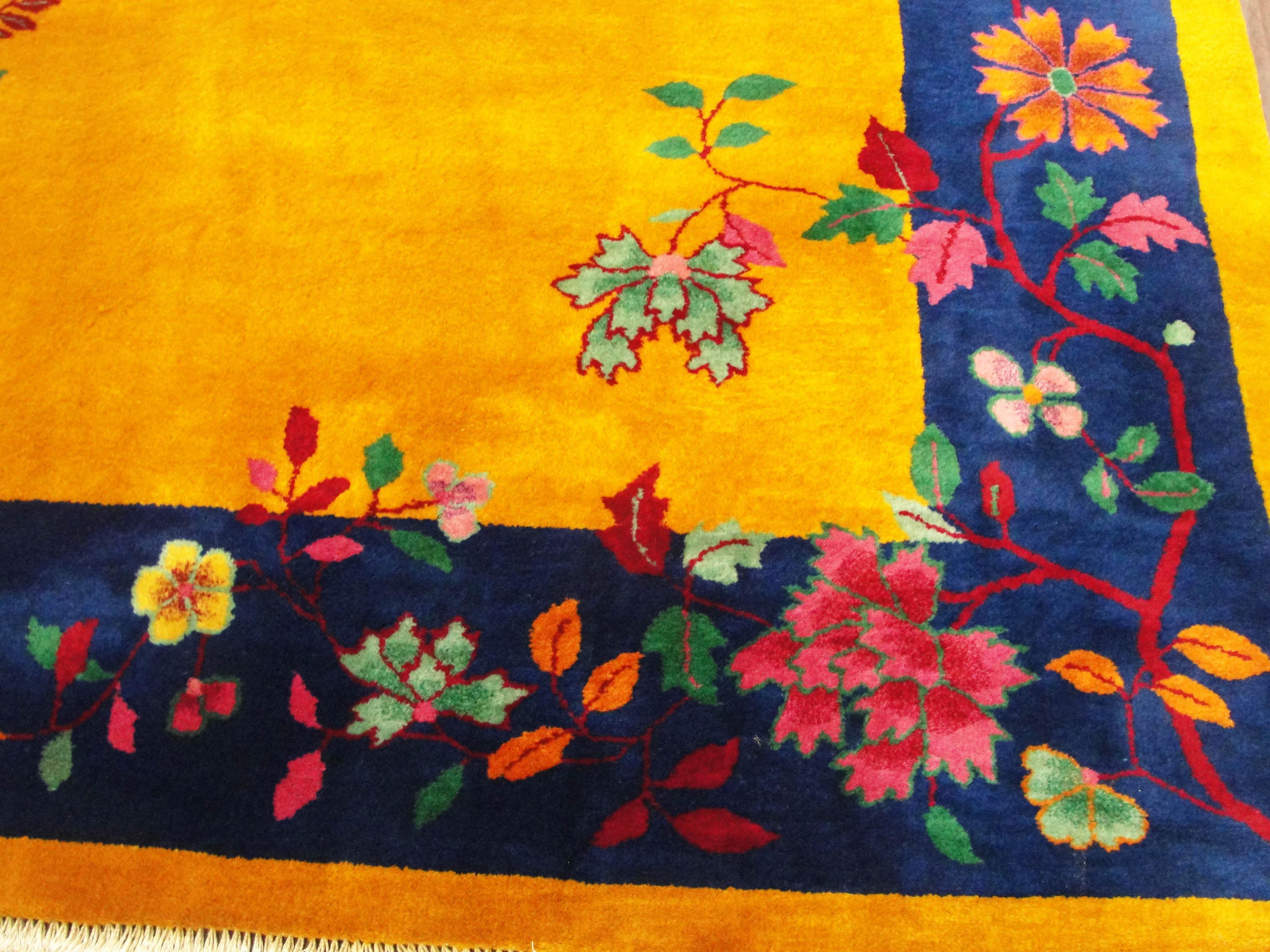Antique Art Deco Carpet Manchester Wool, Sun and Flower For Sale 1