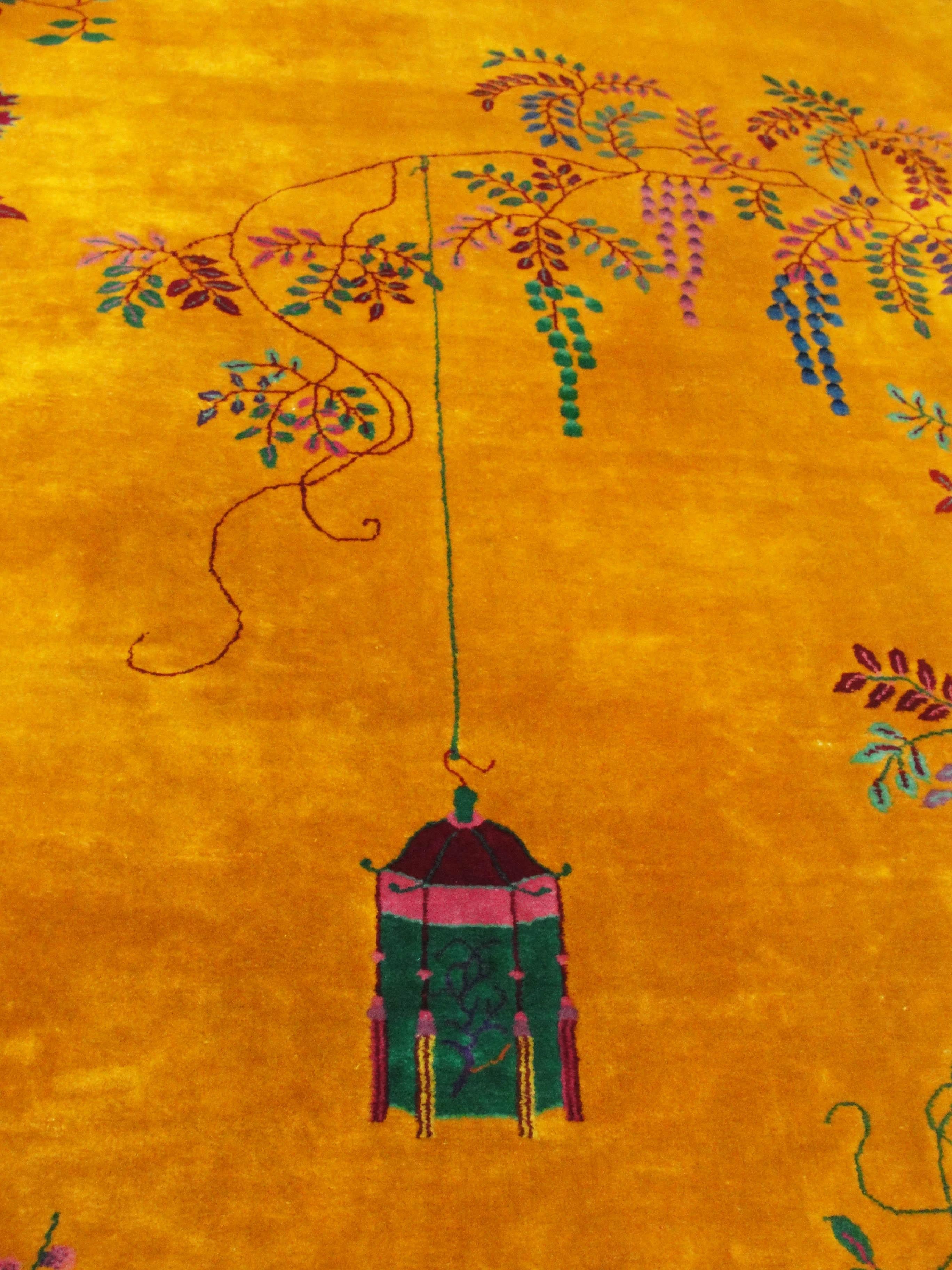 Antique Art Deco Carpet Manchester Wool, Sun and Flower For Sale 3