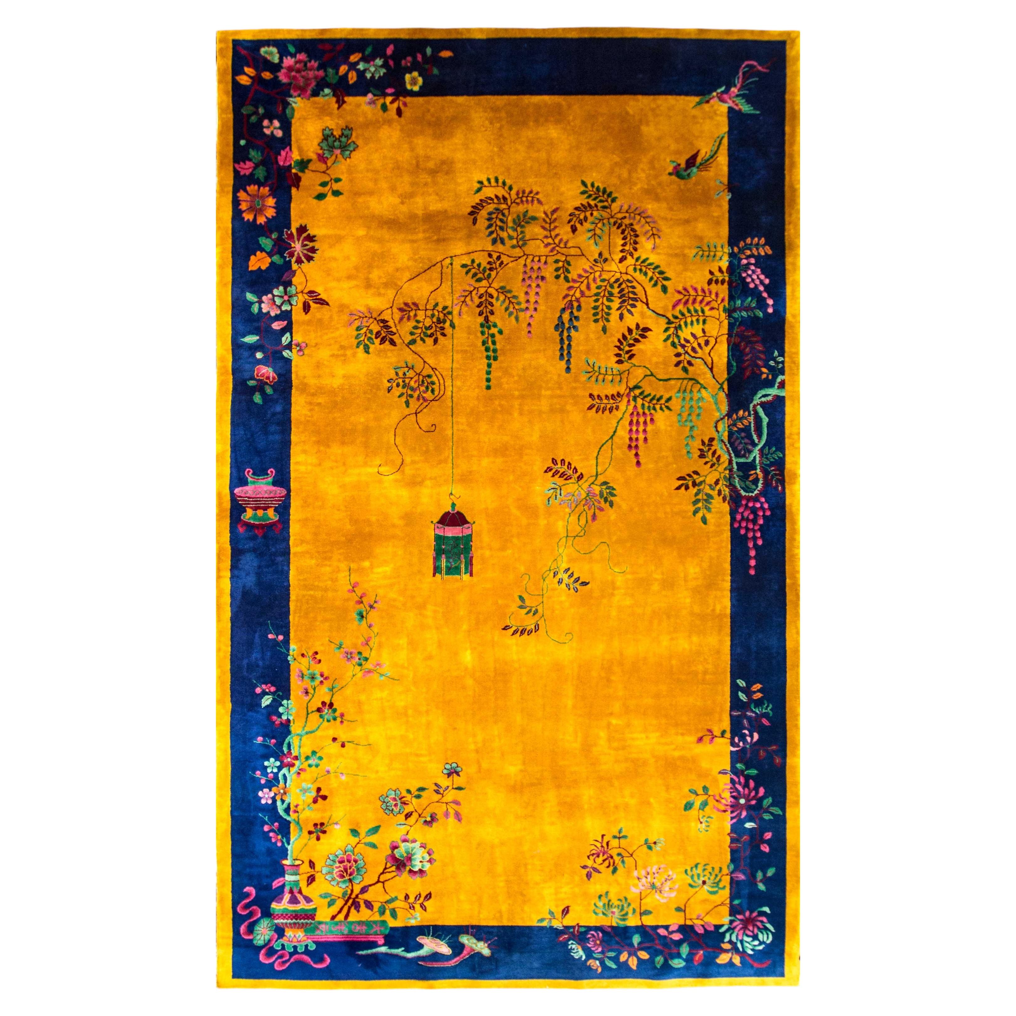 Antique Art Deco Carpet Manchester Wool, Sun and Flower For Sale