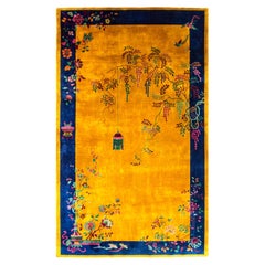 Antique Art Deco Carpet Manchester Wool, Sun and Flower
