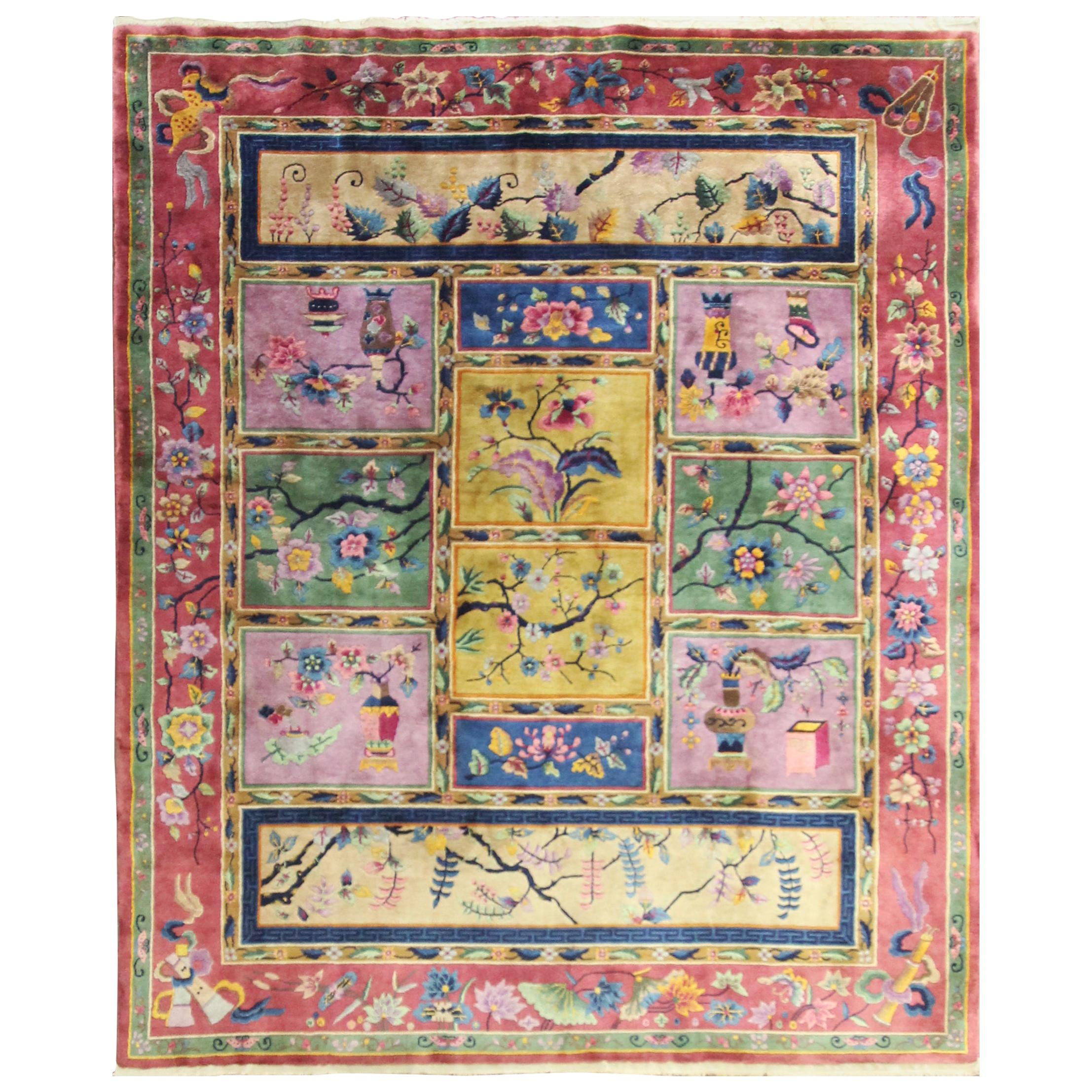 Antique Art Deco Chinese carpet, Most Unusual, 8' x 9'9" For Sale