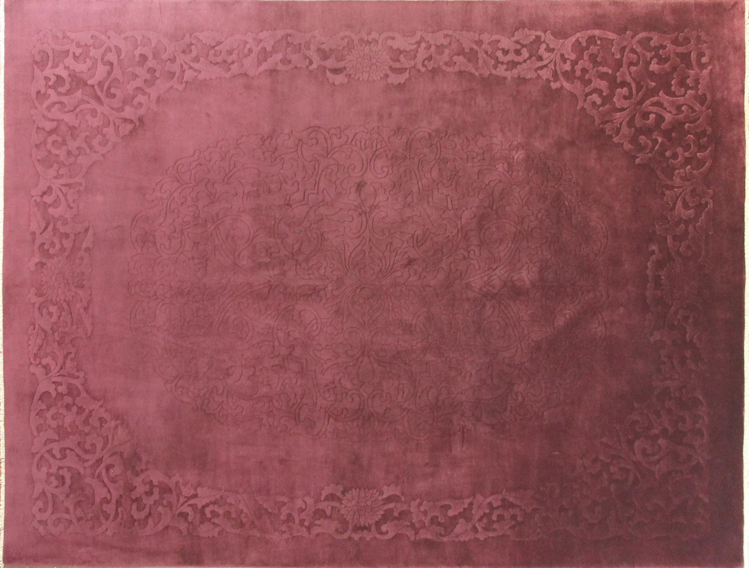 Antique Handmade soft wool Art Deco Carpet, Solid Light Purple Color, 8'9