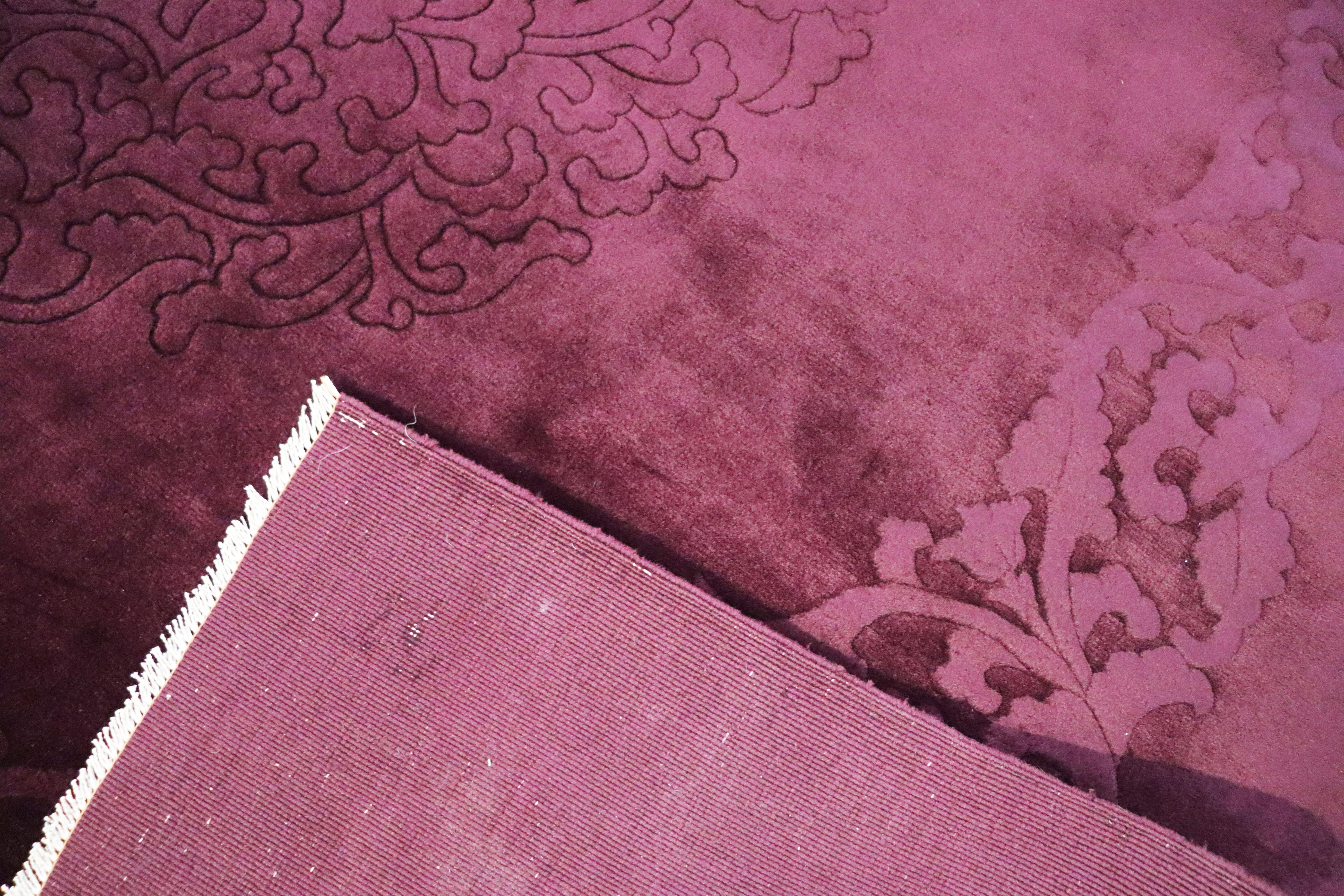 Wool Antique Art Deco Carpet, Solid Light Purple, 8'9