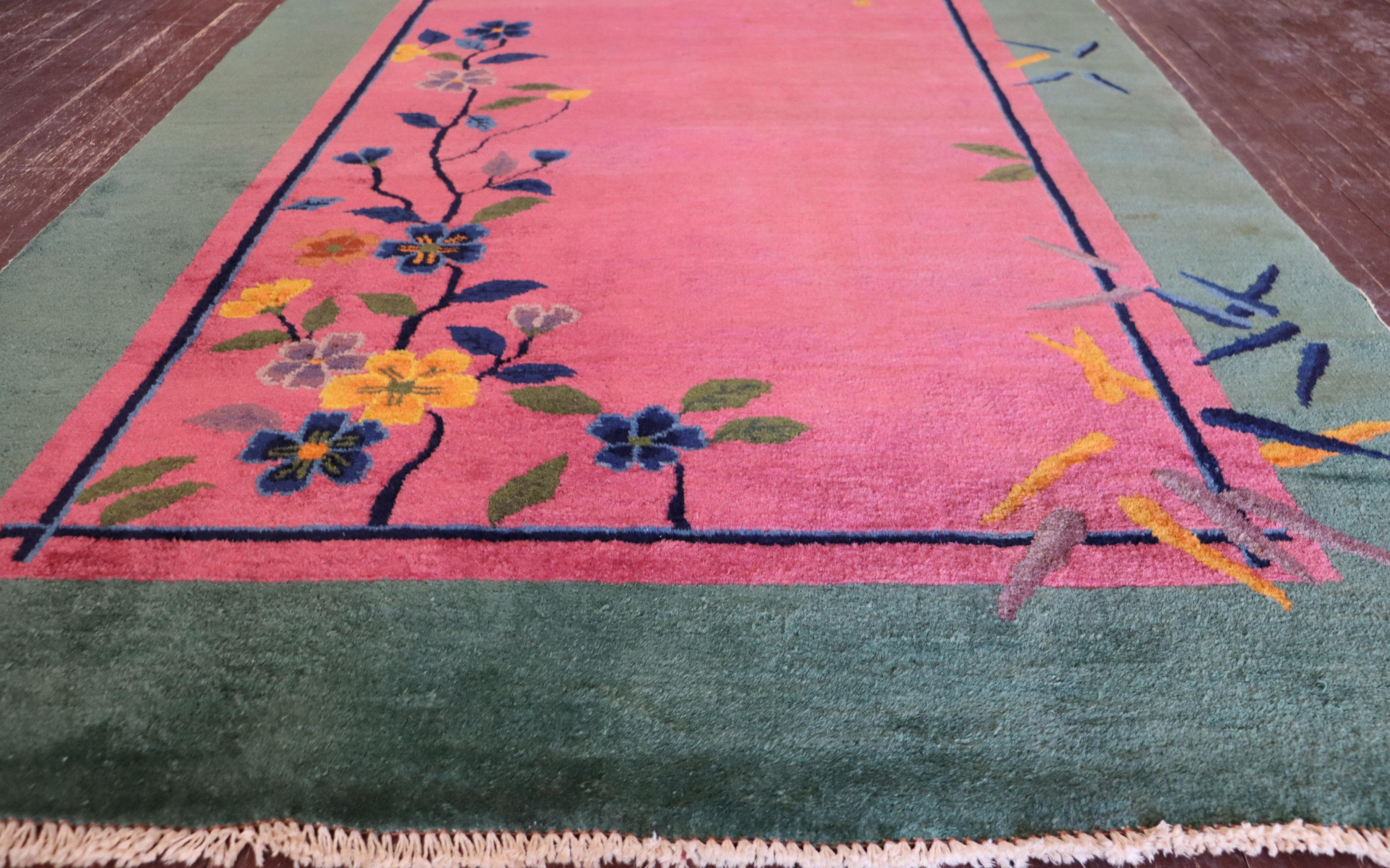 This wonderful Art Deco carpet was made in China, circa 1910s or 1920s. It has purchased from a nice home in New York. Walter Nichols was great American rug producer (the Art Deco rugs which he did not originate them) in Tientsin. The rugs made of
