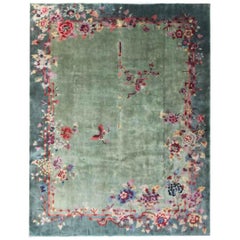 Antique Art Deco Carpet, Two Love Butterflies