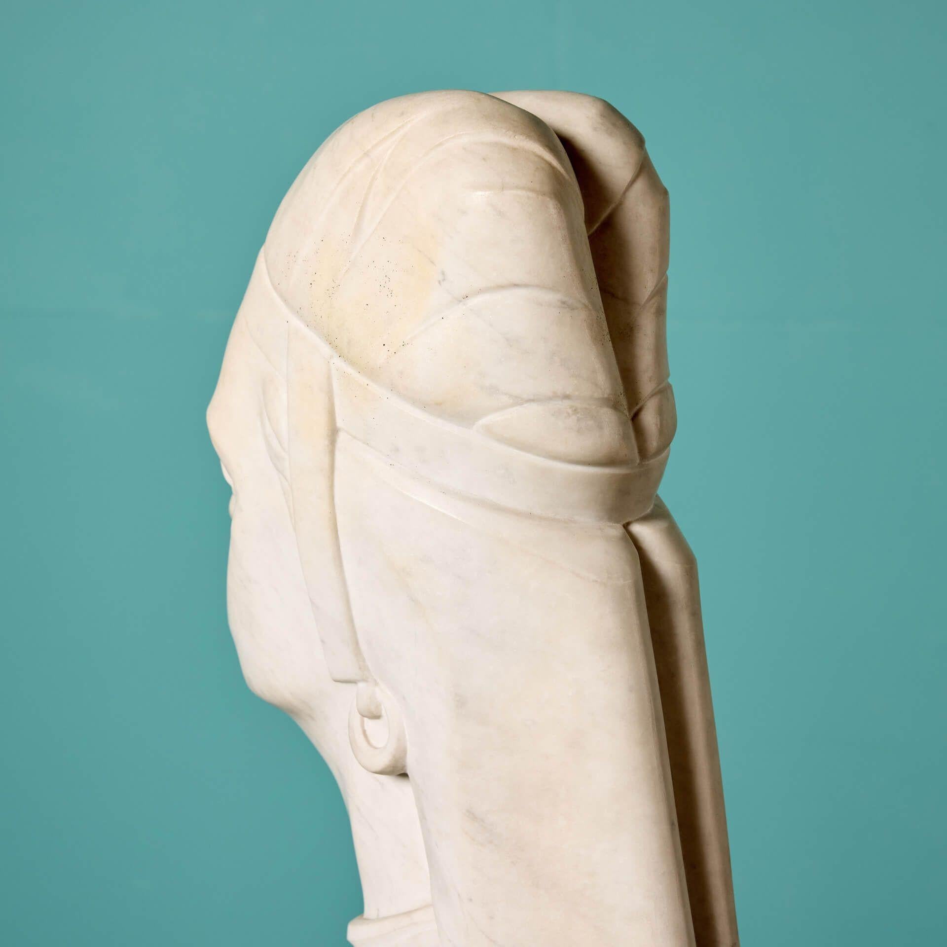 Antique Art Deco Carrara Marble Bust of Noble Woman For Sale 2