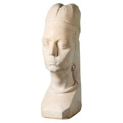 Vintage Art Deco Carrara Marble Bust of Noble Woman